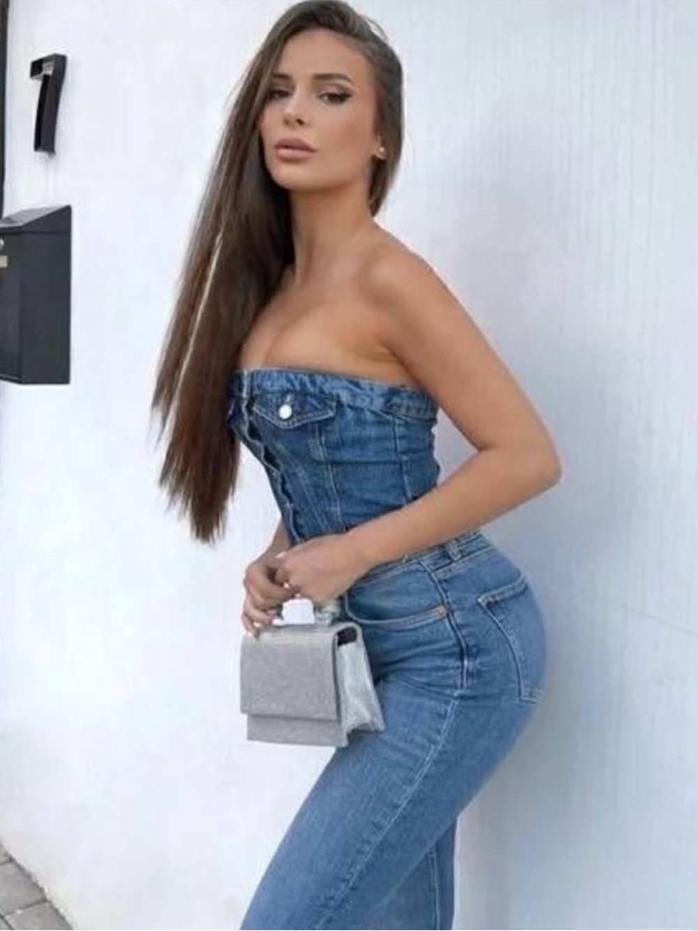 Zara Denim Distressed Corset Tube Top - Picture 4 of 5